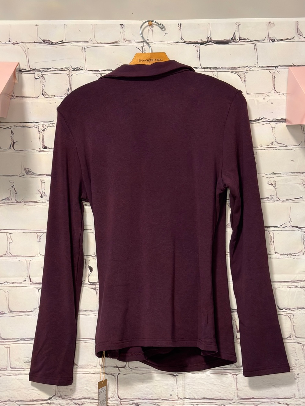 OGLmove Eco Mousse Collared Surplice Faux Wrap Ruched Waist Long Sleeve Dark Fig - Picture 11 of 11